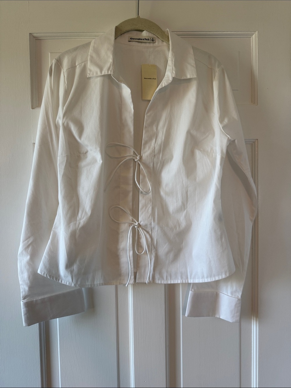 NWT Abercrombie & Fitch White Double Tie-Front Shirt Blouse Classic Cotton Small